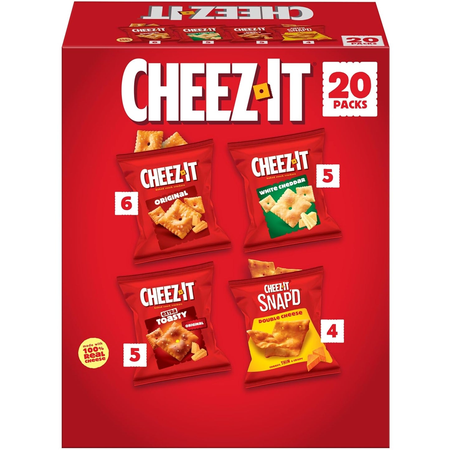 Cheez-It Cheese Crackers, Baked Snack Crackers, Lunch Snacks, Grab n' Go, Variety Pack, 19.1oz Box (20 Packs)