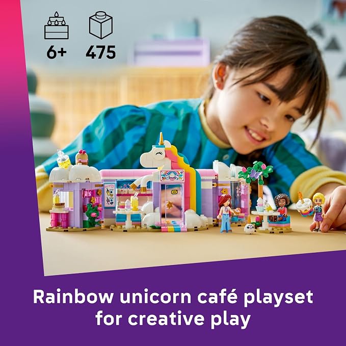 LEGO Friends Unicorn Dream Café Building Toy for Girls & Boys - Pretend Playset for Kids, Ages 6+ - Gift for Birthdays - W/Paisley, Aliya, & Iza Minidolls & Accessories - 42684