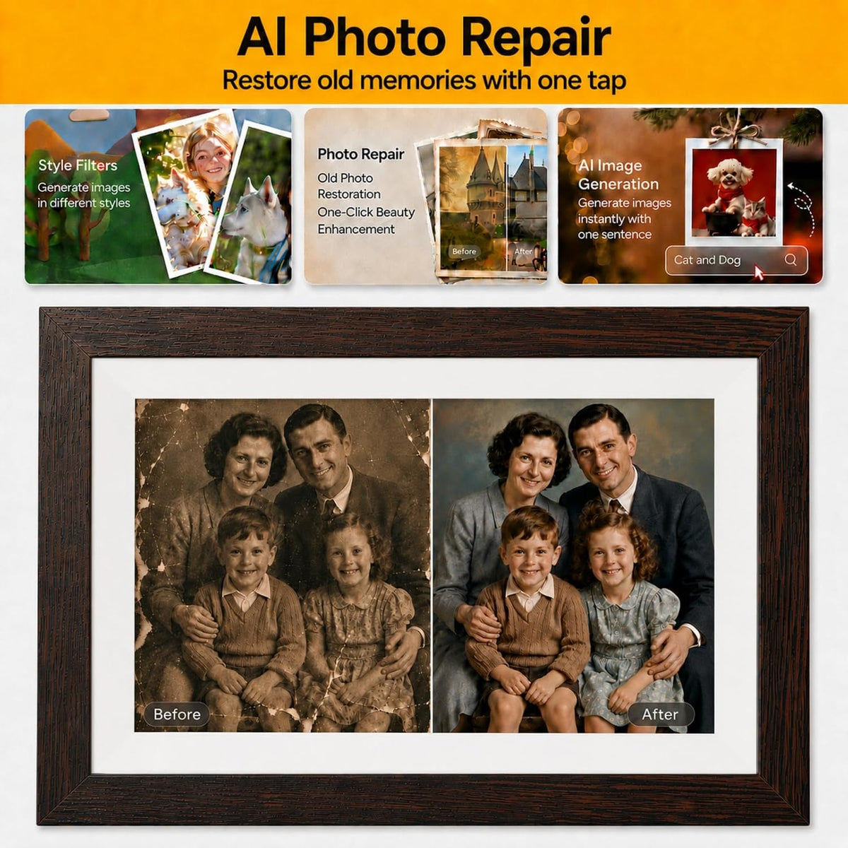KODAK 10.1 inch WiFi Digital Picture Frame,1280x800 IPS HD Touch Screen, 32GB Smart Photo Frame with App & AI Photo Creation, Easy Sharing Photos and Videos, Birthday Gifts for Mom Women
