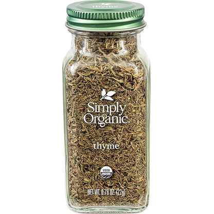 Simply Organic Whole Thyme Leaf, 0.78 Ounce Jar | Woodsy, Herbaceous, Plesantly Aromatic Thyme, Non GMO, NO ETO's, Kosher