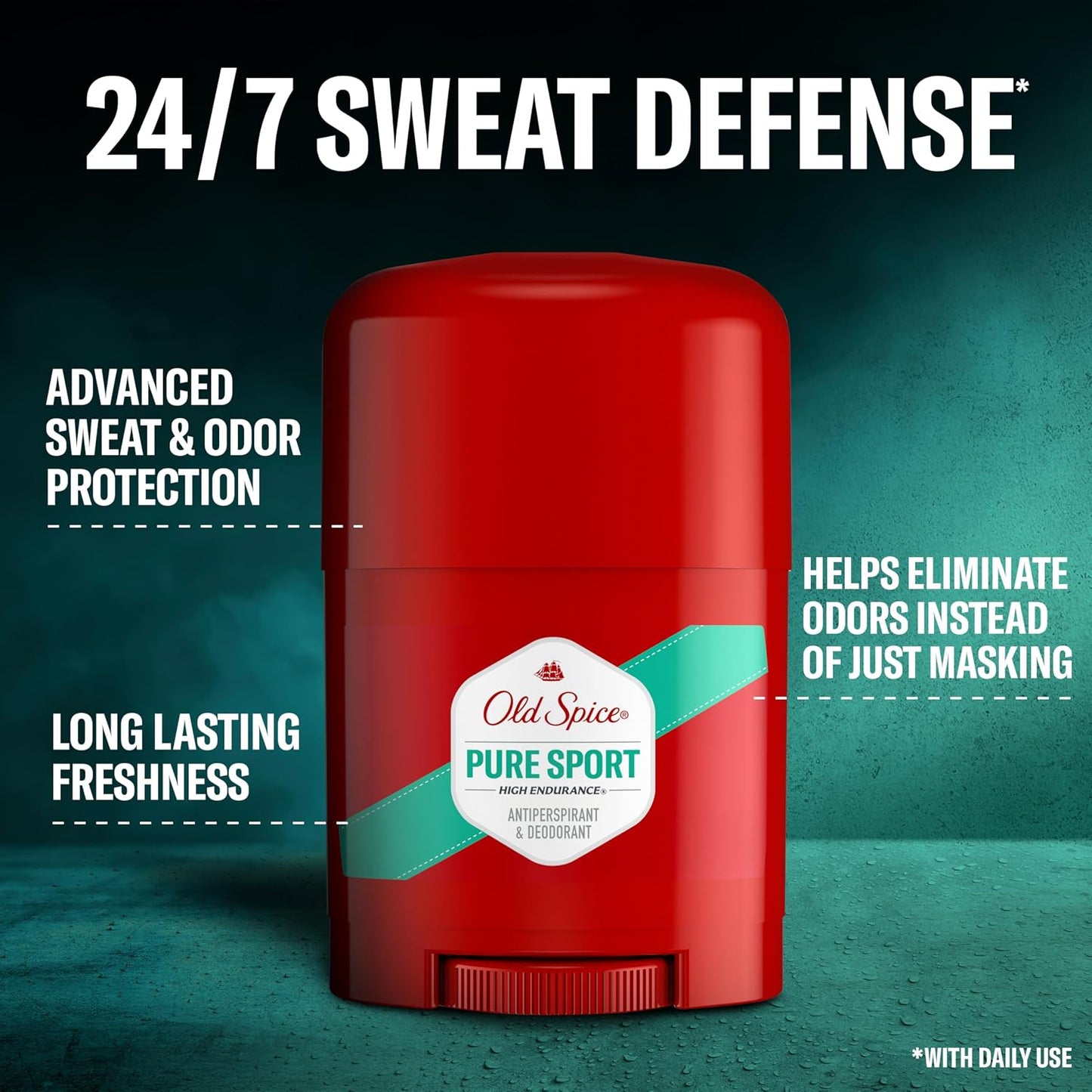 Old Spice Antiperspirant Deodorant For Men, High Endurance, 24/7 Sweat Defense & Odor Protection, 24/7 Freshness & Lasting Scent, Pure Sport Scent, 0.5 oz (Pack of 24)