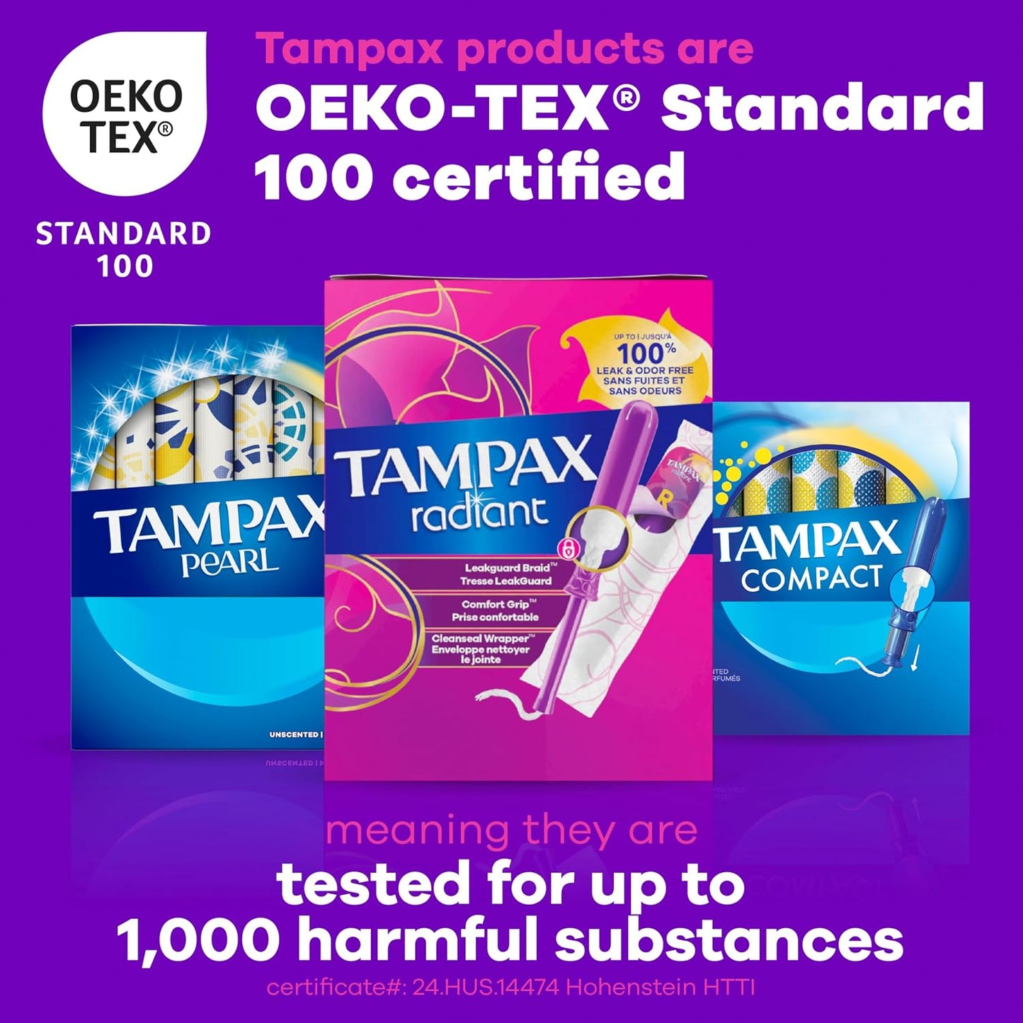 Tampax Radiant Tampons for Women Multipack, with LeakGuard Braid, Regular/Super Absorbency, Unscented, 28 Count, Packaging May Vary