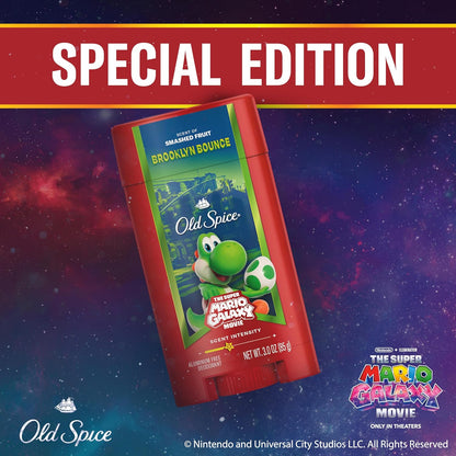 Old Spice Aluminum Free Deodorant for Men, Old Spice x The Super Mario Galaxy Movie, 24/7 Lasting Freshness, Lasting Odor Protection, Smell Super with Brooklyn Bounce, Smashed Fruit Scent, 3.0 oz