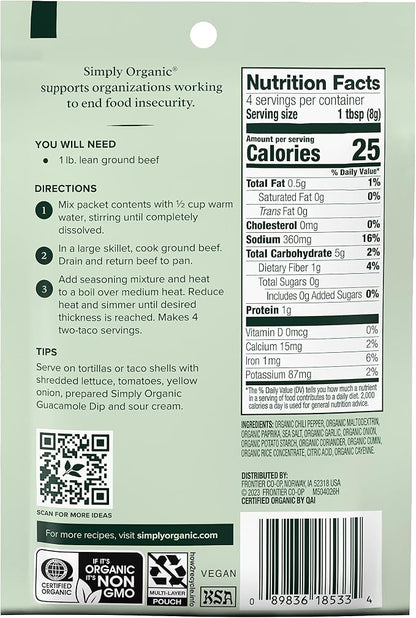 Simply Organic Southwest Taco Seasoning, Certified Organic | 1.13 oz | Pack of 3