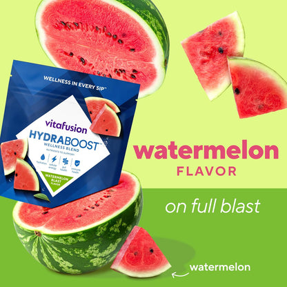 Vitafusion Hydraboost Drink Powder Packets, Electrolytes Support Daily Hydration, Vitamins Support Cellular Energy & Immune Health, Prebiotic Fiber Supports Gut Health, Watermelon Blast, 15 Sticks