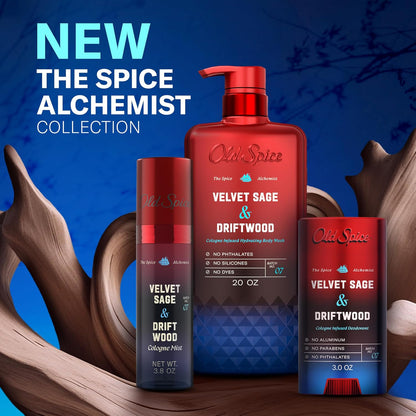 Old Spice Cologne Mist for Men, The Spice Alchemist Collection, 24/7 Cologne Infused Scent, No Trade Off Formula, Free of Parabens & Phthalates, Velvet Sage + Driftwood Scent, 3.8 oz