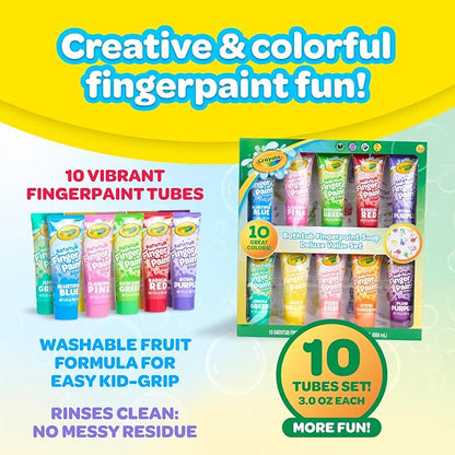 Crayola Bathtub Fingerpaint Deluxe Value Pack 10-Piece Set for Kids, 3 OZ Tubes of Washable Soap Paint, Non-Toxic, Stain Free Bath Toys for Kids