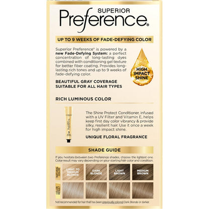 L'Oreal Paris Superior Preference Luminous Fade-Defying Permanent Hair Color, Hair Dye For Up to 9 Weeks of Radiance, Medium Ash Blonde 7.5A, 1 Hair Dye Kit