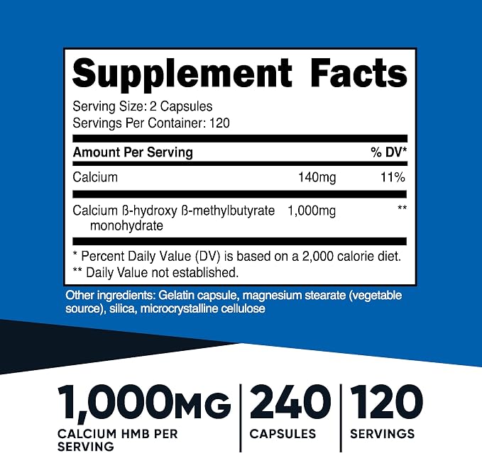 Nutricost HMB (Beta-Hydroxy Beta-Methylbutyrate) 1000mg (240 Capsules) - 500mg Per Capsule, 120 Servings - Gluten Free and Non-GMO (Pack of 2)