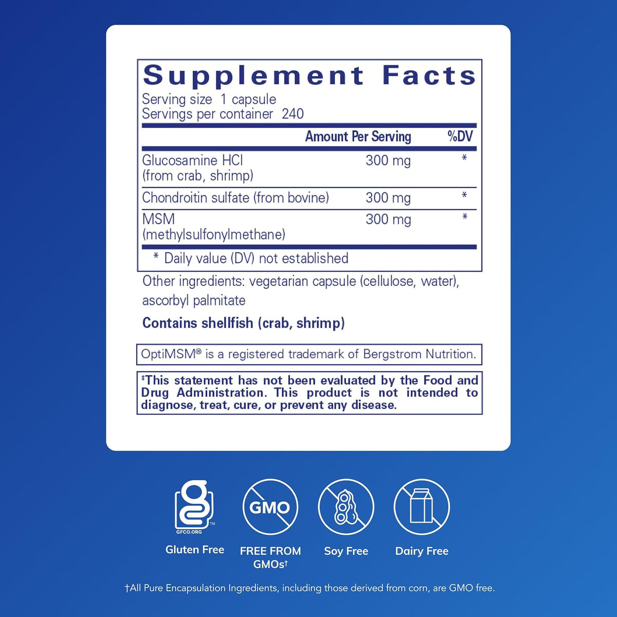 Pure Encapsulations Glucosamine Chondroitin with MSM, 240 Capsules