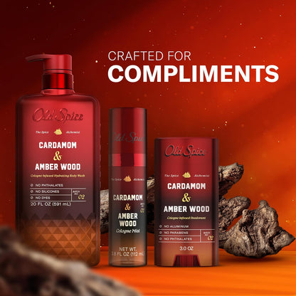 Old Spice Aluminum Free Deodorant for Men, The Spice Alchemist Collection, 24/7 Cologne Infused Scent, No Trade Off Formula, Free of Parabens & Phthalates, Cardamom + Amber Wood Scent, 3.0 oz