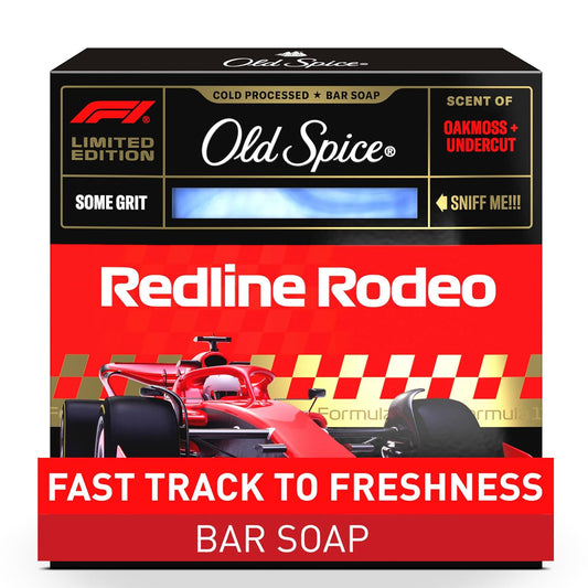 Old Spice Bar Soap for Men, F1 Collection, Cold Pressed with Some Grit, Fast Track to Freshness, Made with Natural Oils & Plant Based Cleanser, Redline Rodeo with Oakmoss & Undercut Scent, 5 oz