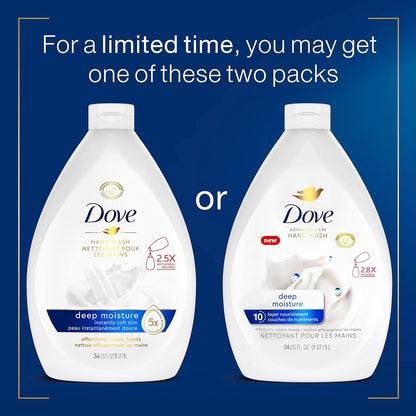 Dove Advanced Care Hand Wash Refill Deep Moisture – Value Size, Pack of 3 (34 oz Refill Bottles) | Moisturizing Liquid Hand Soap for Dry Skin