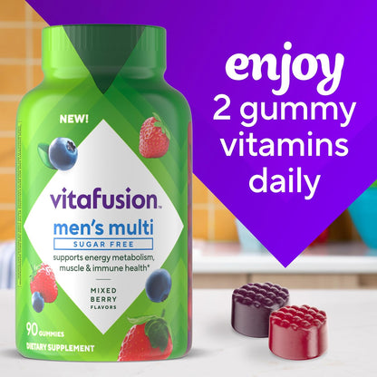 Vitafusion Sugar Free Men’s Multi Daily Gummy Multivitamins, Supports Energy Metabolism, Muscle and Immune Health (1), Mixed Berry Flavors, (Pack of 2)