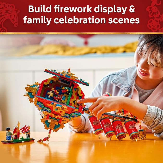 LEGO Spring Festival Fortune Firecracker Kids Building Toy - Chinese New Year Toy for Boys & Girls, Ages 9+ - Play & Display Wall Art with Realistic Sound Effects - Gift Idea for Birthdays - 80118