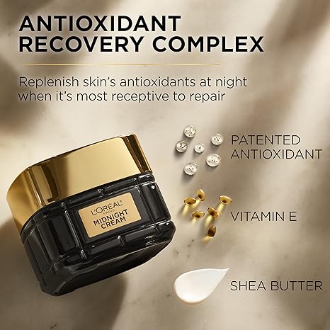 L'Oreal Paris Age Perfect Anti-Aging Midnight Face Cream, Fragrance-Free Face Moisturizer with Shea Butter and Antioxidants to Reduce Wrinkles and Firm Skin, 1.7oz + Serum Sample