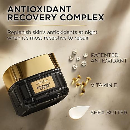 L'Oreal Paris Age Perfect Anti-Aging Midnight Face Cream, Fragrance-Free Face Moisturizer with Shea Butter and Antioxidants to Reduce Wrinkles and Firm Skin, 1.7oz + Serum Sample