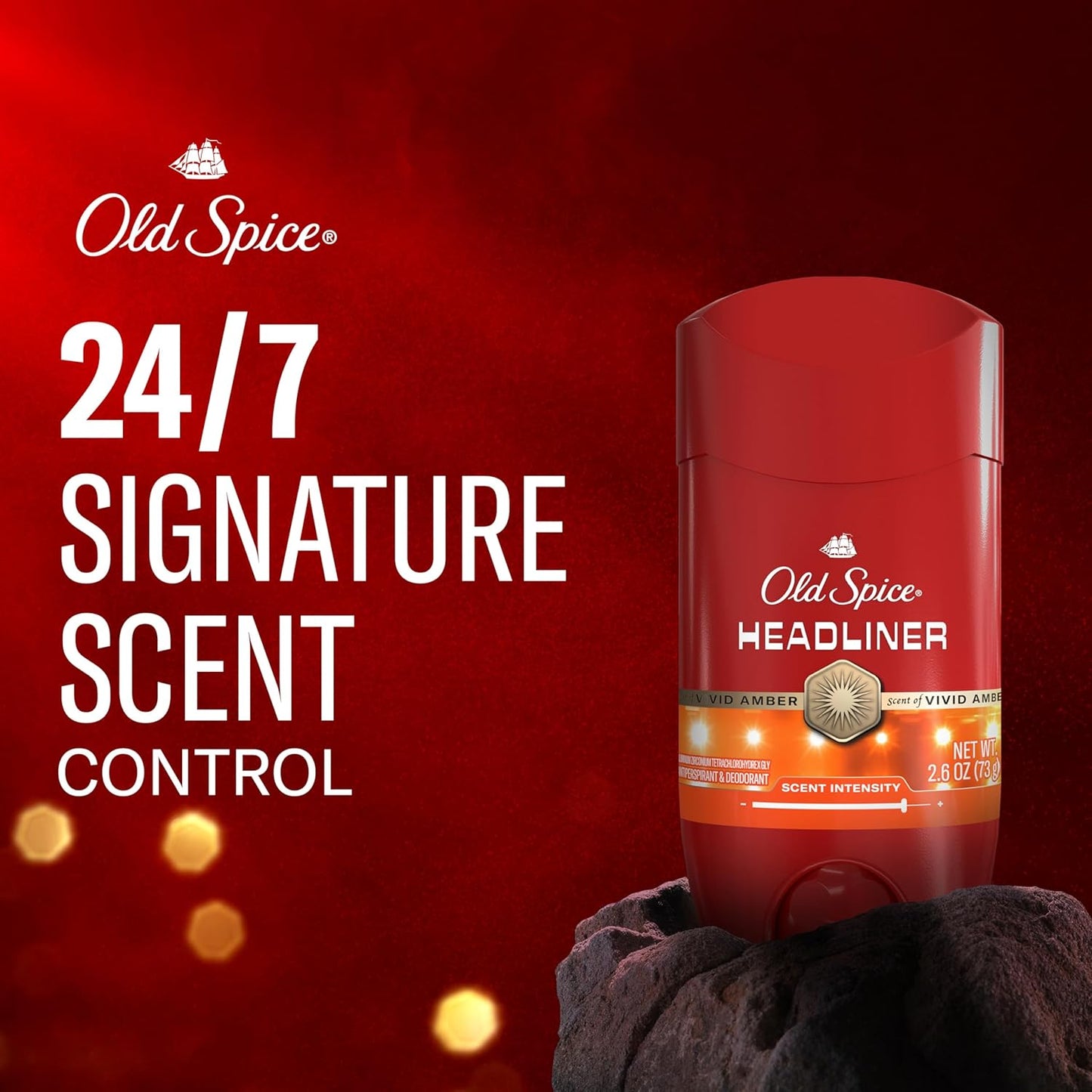 Old Spice Antiperspirant Deodorant for Men, 24/7 Sweat & Odor Protection, 24/7 Signature Scent & Lasting Freshness, Invisible Solid, Headliner with Black Currant, Leather, & Amber Scent, 2.6 oz