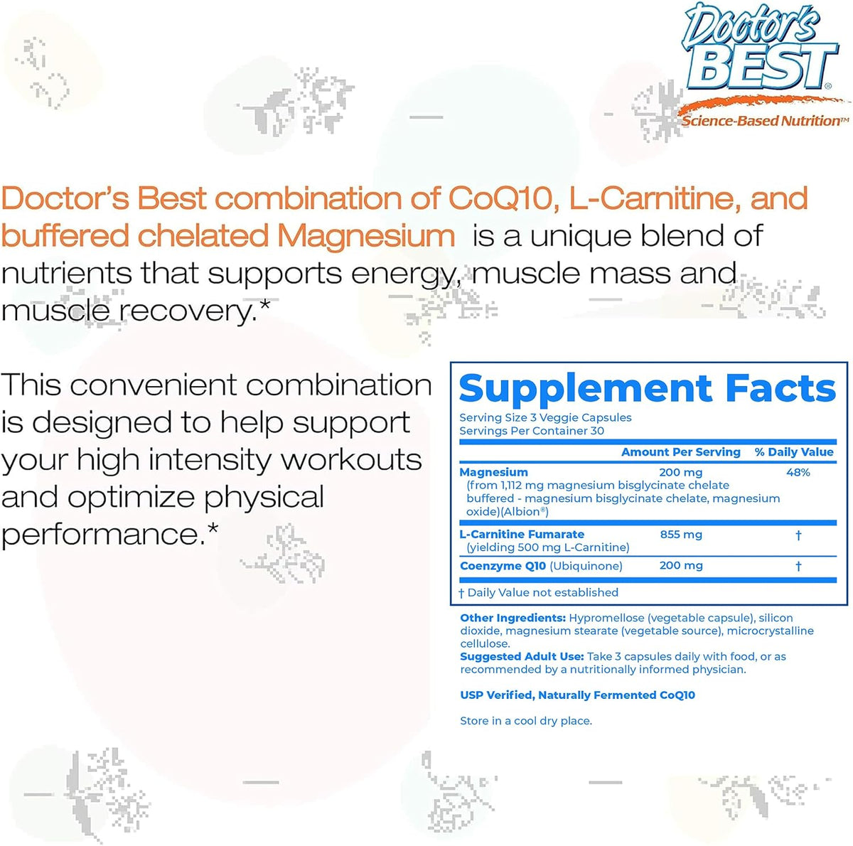 Doctor's Best CoQ10 L-Carnitine Magnesium Supplement, Soy Free, 90 Veg Caps