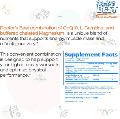 Doctor's Best CoQ10 L-Carnitine Magnesium Supplement, Soy Free, 90 Veg Caps