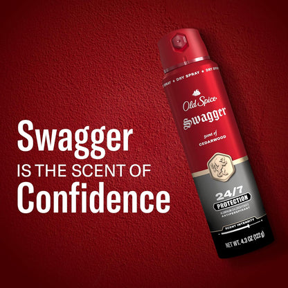 Old Spice Dry Spray Antiperspirant Deodorant for Men, 24/7 Sweat & Odor Protection Spray, Long Lasting Dry Spray, No Residue, Fresh Swagger with Cedarwood Scent, 4.3 oz Cans, (Pack of 2)