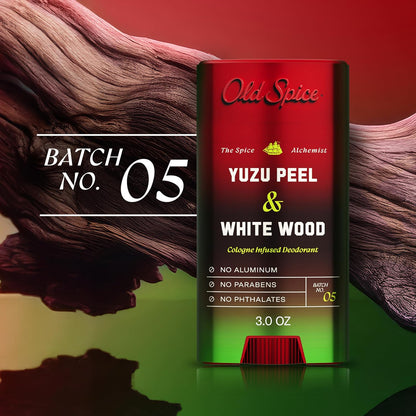 Old Spice Aluminum Free Deodorant for Men, The Spice Alchemist Collection, 24/7 Cologne Infused Scent, No Trade Off Formula, Free of Parabens & Phthalates, Yuzu Peel + White Wood Scent, 3.0 oz