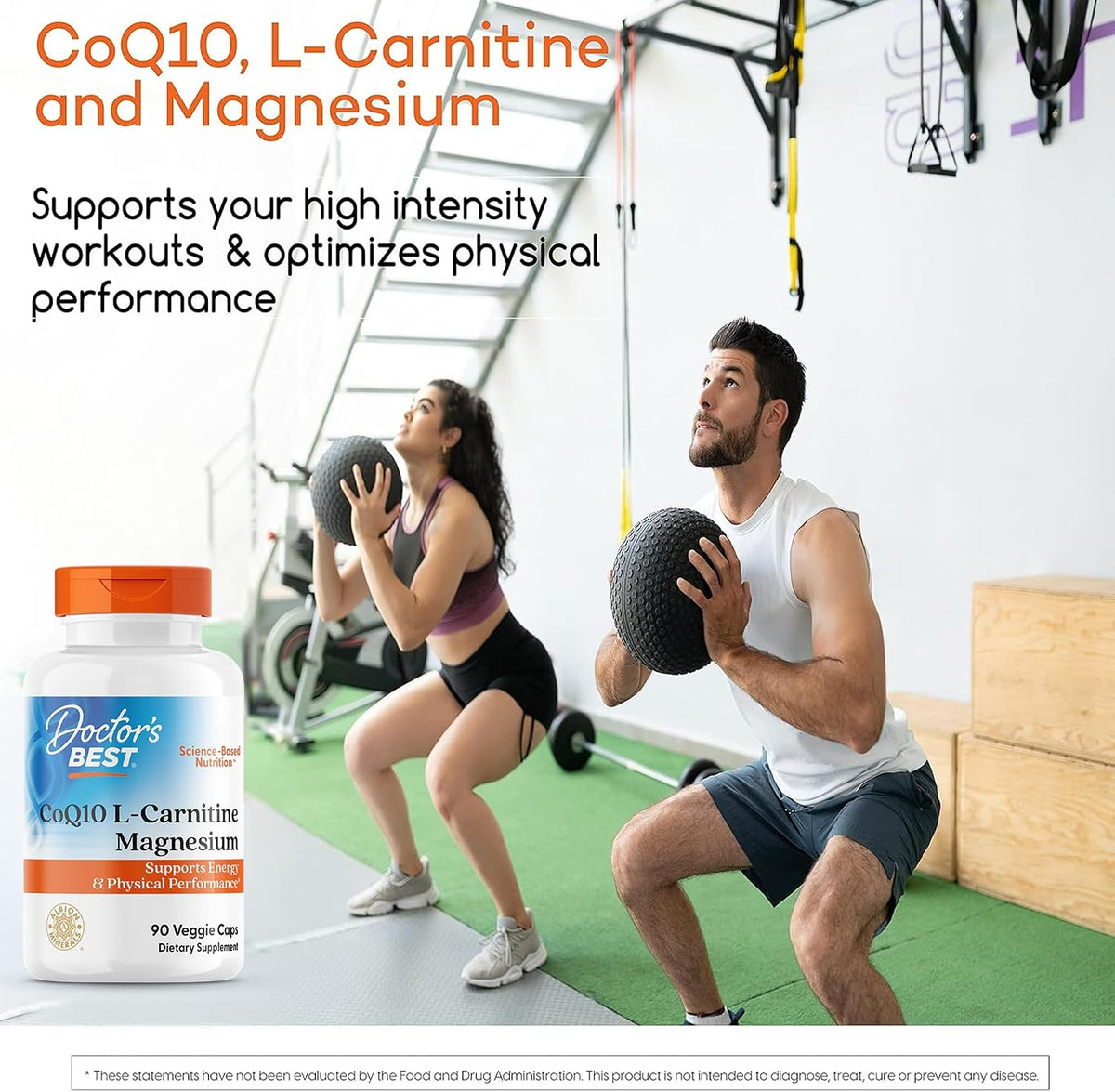 Doctor's Best CoQ10 L-Carnitine Magnesium Supplement, Soy Free, 90 Veg Caps