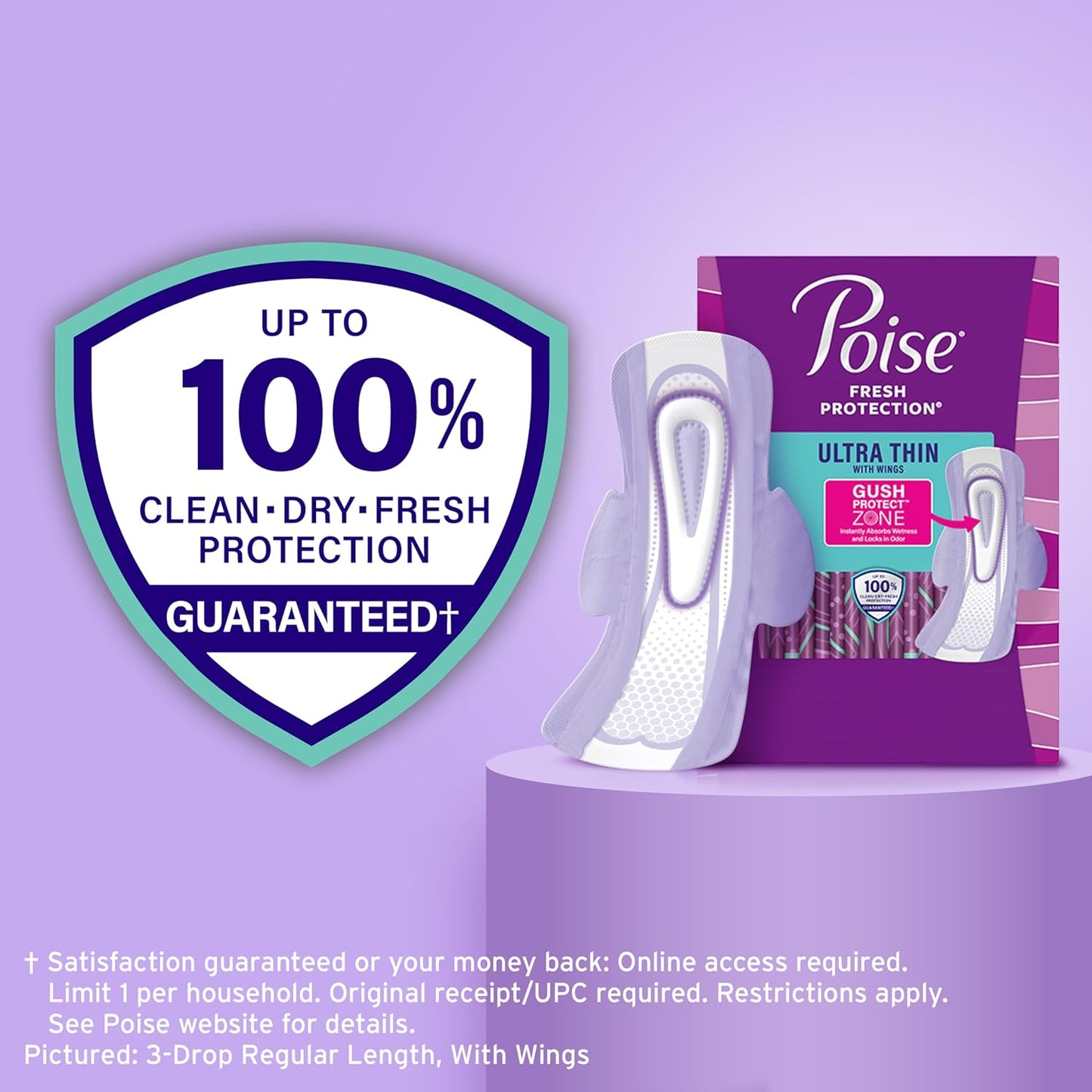 Poise Ultra Thin Incontinence & Postpartum Pads with Wings for Bladder Leaks, 4 Drop Moderate Absorbency, Regular Length, Packaging May Vary, 90 Count (Pack of 2)