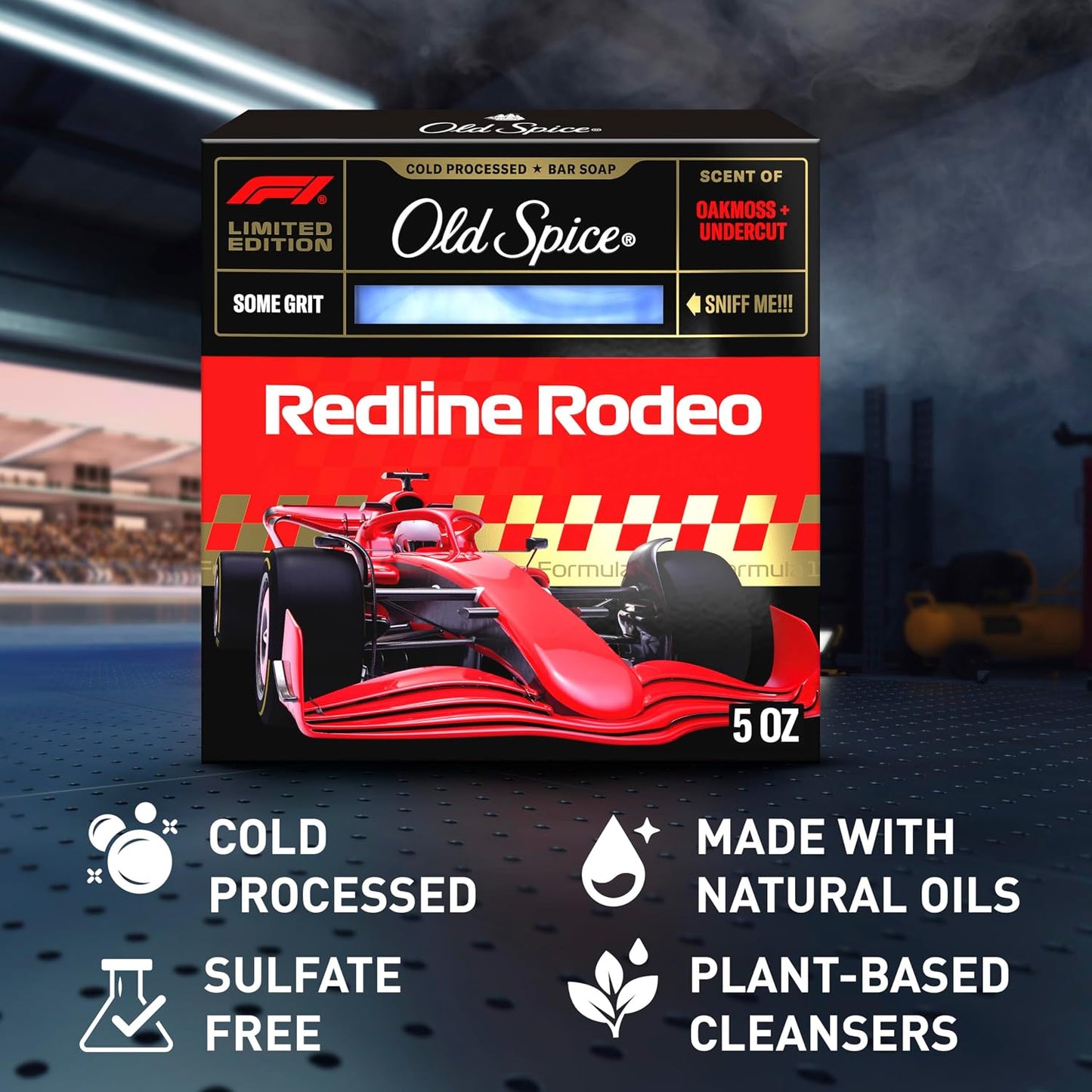 Old Spice Bar Soap for Men, F1 Collection, Cold Pressed with Some Grit, Fast Track to Freshness, Made with Natural Oils & Plant Based Cleanser, Redline Rodeo with Oakmoss & Undercut Scent, 5 oz
