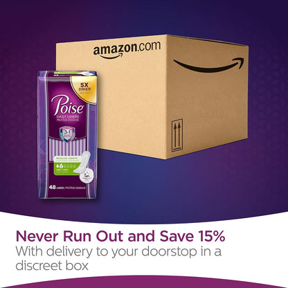 Poise Daily Microliners, Incontinence Panty Liners, Lightest Absorbency, Long, 50 Count