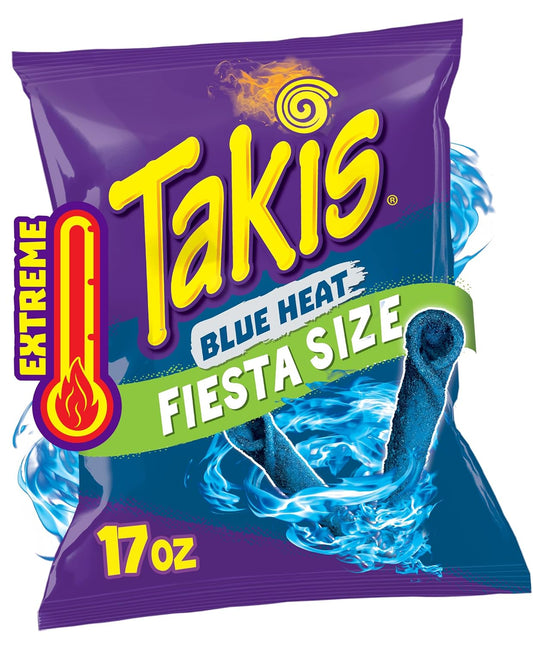 Takis Blue Heat Rolled Tortilla Chips, 17oz Bag | Extremely Spicy Hot Chili Pepper Flavor, Corn Snack Chips, Big Party Size for Sharing at Fiestas and Cook-Outs