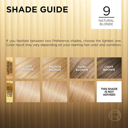 L'Oreal Paris Superior Preference Luminous Fade-Defying Permanent Hair Color, Hair Dye For Up to 9 Weeks of Radiance, Natural Blonde 9, 1 Hair Dye Kit