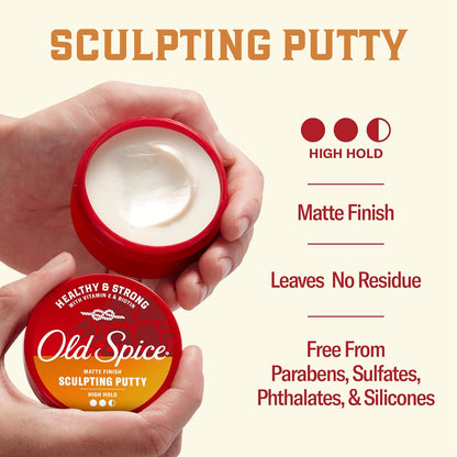 Old Spice Mens Hair Putty, Sculpting Putty for Men, Healthy & Strong with Vitamin E & Biotin, Hair Styling, High Hold, Matte Finish, 2.22 oz