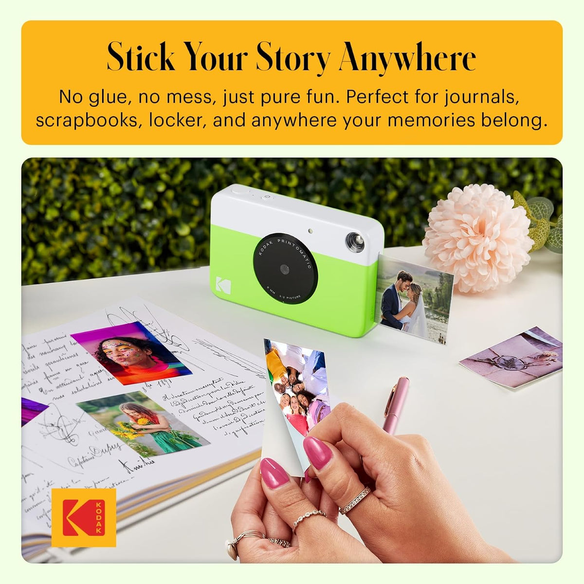 KODAK Printomatic Full-Color Instant Print Digital Camera, Zink 2x3" (5.1x7.5 cm) Sticky-Back Photo Paper, 5MP, Portable, Creative Fun Gift for Birthday, Christmas, Holiday, Green