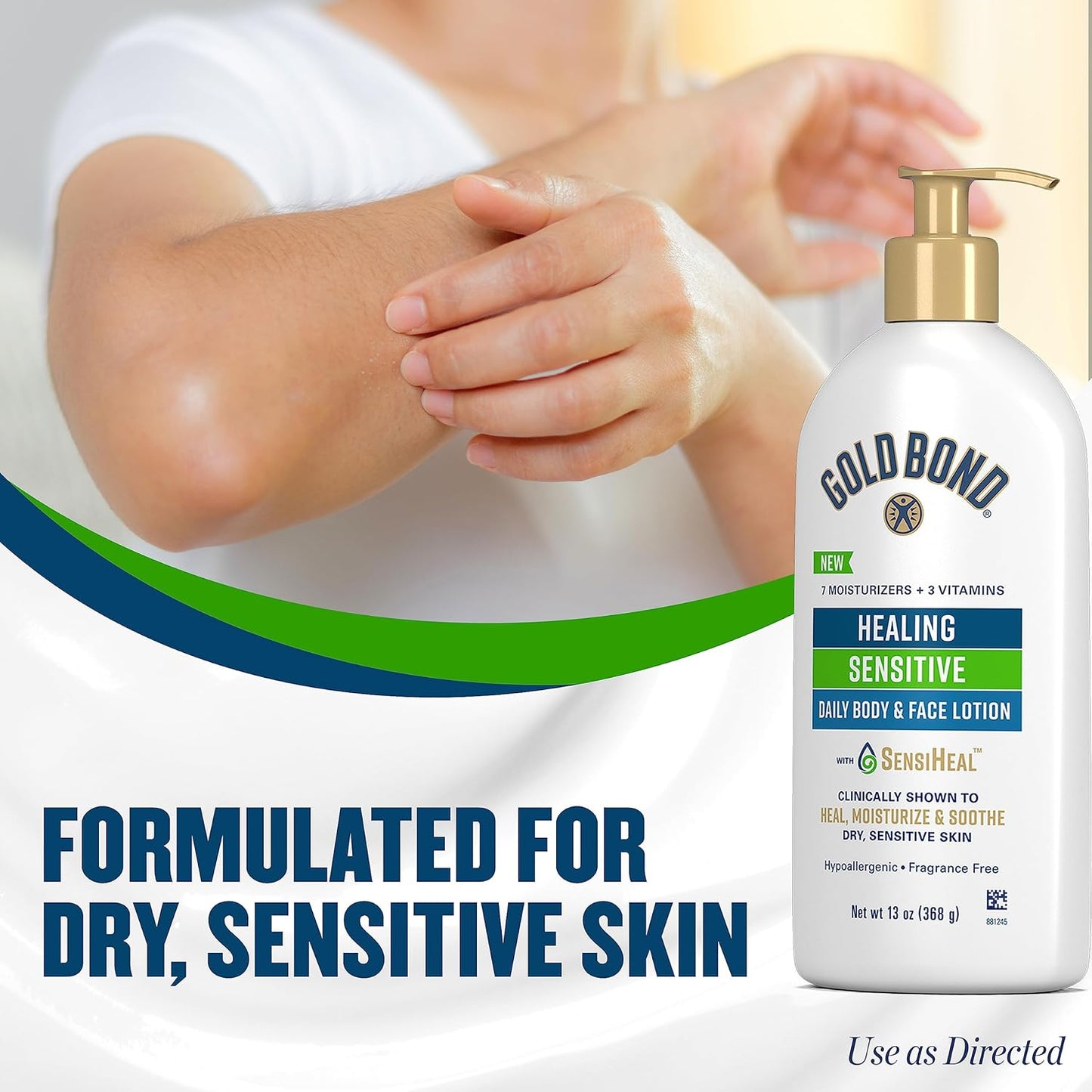 Gold Bond Healing Sensitive Daily Body & Face Lotion for Women & Men, 13 oz | Gold Bond lotion for body & face with aloe moisturizes, soothes dry, sensitive skin, healing lotion value size