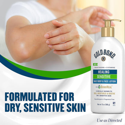 Gold Bond Healing Sensitive Daily Body & Face Lotion for Women & Men, 13 oz | Gold Bond lotion for body & face with aloe moisturizes, soothes dry, sensitive skin, healing lotion value size