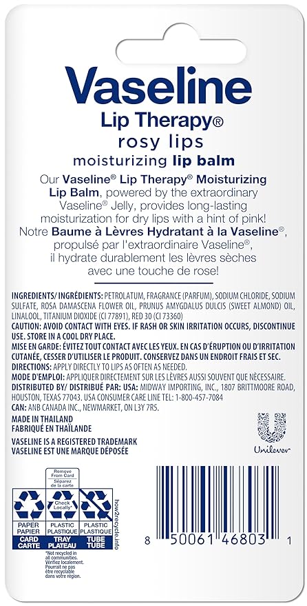 Vaseline Lip Therapy Rosy Lips Moisturizing Lip Balm -Twin Pack,(Pack of 4)