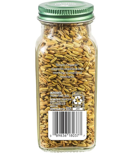 Simply Organic Whole Fennel Seed, 1.90 oz | Mild Sweet Flavor, Aromatic, Reminiscent of Licorice, Kosher