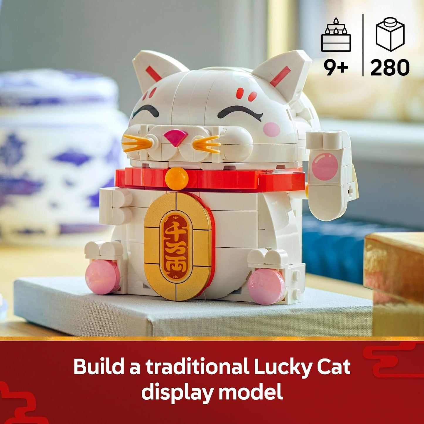 LEGO Lucky Cat Building Toy for Girls & Boys - Smiling Cat W/Waving Paw Function for Kids, Ages 9+ - Home Decor for Spring Festival & Chinese New Year Celebrations - Gift Idea for Birthdays - 40813
