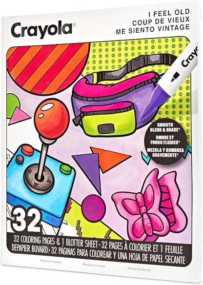 Crayola I Feel Old Adult Coloring Book, 32pg Nostalgic 90s & 00s Designs, Alcohol Marker Friendly Paper, Mindful ScreenFree Activity for Adults, Millenial Gifts
