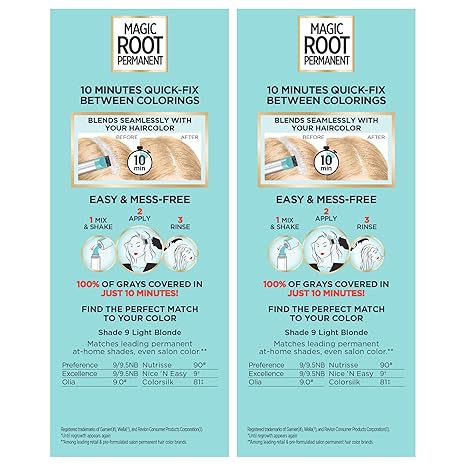 L'Oreal Paris Magic Root Permanent Hair Color Kit, 100% Gray Hair Coverage In Just 10 Minutes, Precision Brush Applicator for Seamless Application, 9 Light Blonde (2 Count)