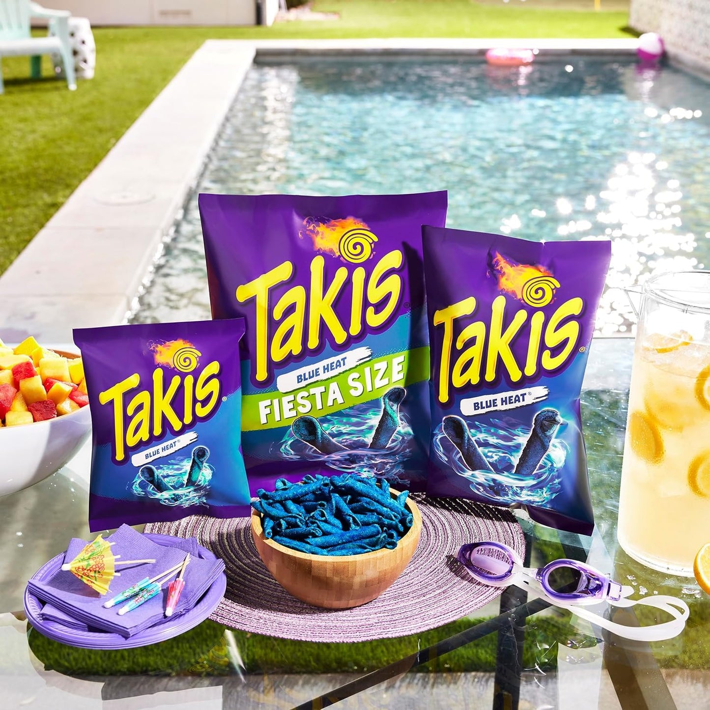 Bundle of Takis Fuego + Blue Heat (17 oz) Fiesta Size Bag, Hot Chili Pepper Flavored Extreme Spicy Rolled Tortilla Chips