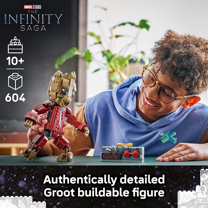 LEGO Marvel Ravager Jumpsuit Groot Building Toy for Boys & Girls, Ages 10+ - Posable Display & Play Figure W/Detonator Device - Gift Idea for Birthdays - 76341