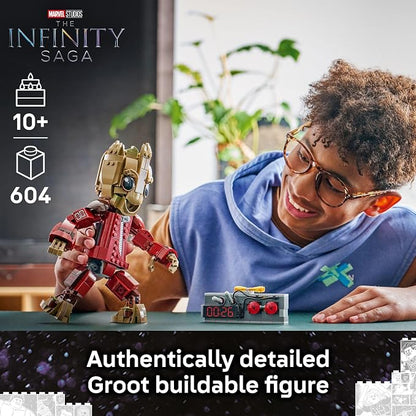 LEGO Marvel Ravager Jumpsuit Groot Building Toy for Boys & Girls, Ages 10+ - Posable Display & Play Figure W/Detonator Device - Gift Idea for Birthdays - 76341