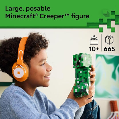 LEGO Minecraft The Creeper Kids Building Toy - Minecraft Toy for Boys & Girls, Ages 10+ - Room Decor for Gamers w/ 1st Version Creeper Minifigure - Gift for Birthdays - 21276