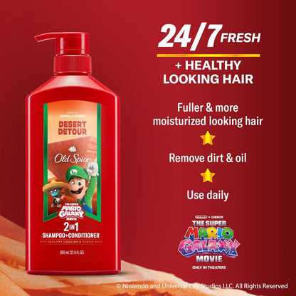 Old Spice Mens 2-in-1 Shampoo and Conditioner, Desert Detour, x The Super Mario Galaxy Movie, 21.9 fl oz