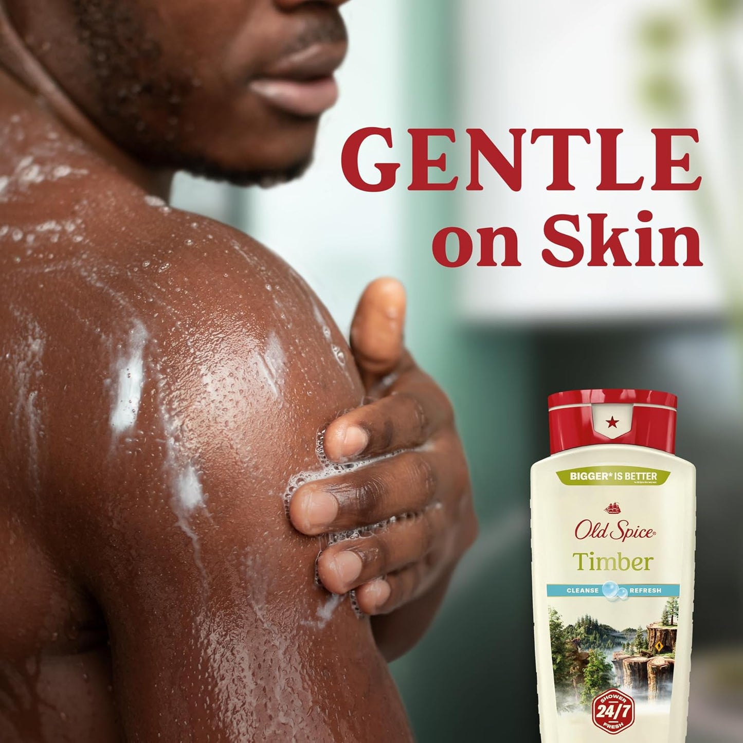 Old Spice Cleansing Body Wash for Men, 24/7 Shower Fresh with Lasting Scent, Cleanse & Refresh, Gentle on Skin, Vitamin B3, Timber with Sandalwood + Cypress Scent, 18 oz (Pack of 4)