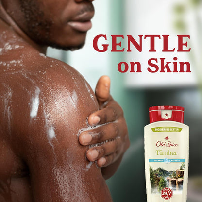 Old Spice Cleansing Body Wash for Men, 24/7 Shower Fresh with Lasting Scent, Cleanse & Refresh, Gentle on Skin, Vitamin B3, Timber with Sandalwood + Cypress Scent, 18 oz (Pack of 4)