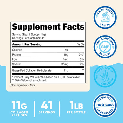Nutricost Collagen Peptides Powder 1LB (454 G), Grass Fed Bovine