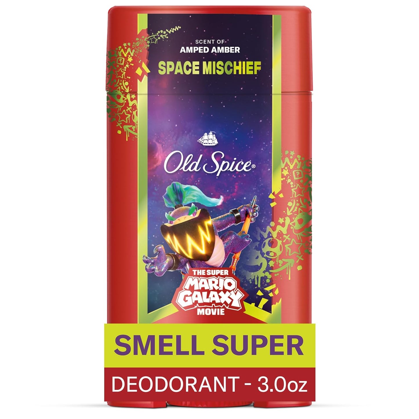 Old Spice Aluminum Free Deodorant for Men, Old Spice x The Super Mario Galaxy Movie, 24/7 Lasting Freshness, Lasting Odor Protection, Smell Super with Space Mischief, Amped Amber Scent, 3.0 oz